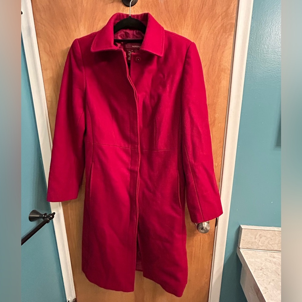 Deep Cherry Red Wool Coat - Merona, Small